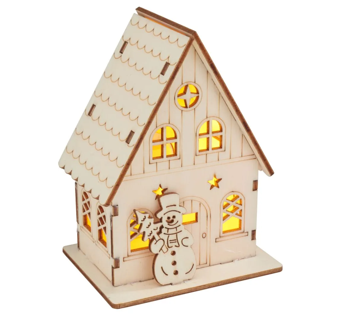 Discount VBS Holzbausatz "Haus mit Schneemann", inkl. LED