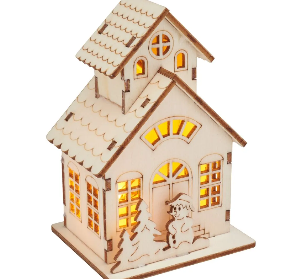 Best VBS Holzbausatz "Haus mit Turm und Schneemann", inkl. LED