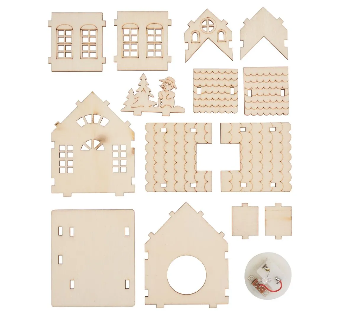 Best VBS Holzbausatz "Haus mit Turm und Schneemann", inkl. LED