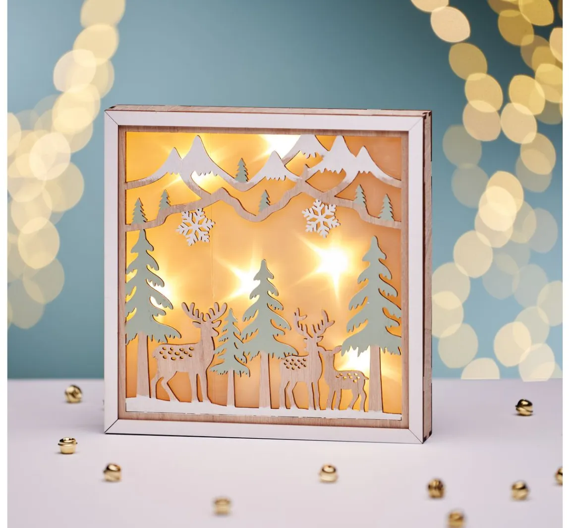 VBS Holzbausatz Motivrahmen "Rehe im Wald", inkl. LED