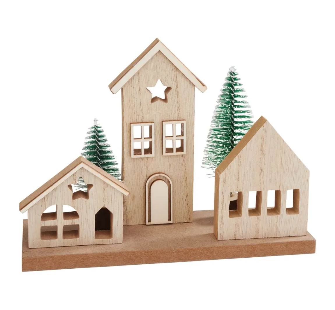 VBS Holzbausatz "Weihnachtshäuser mit Tannen"