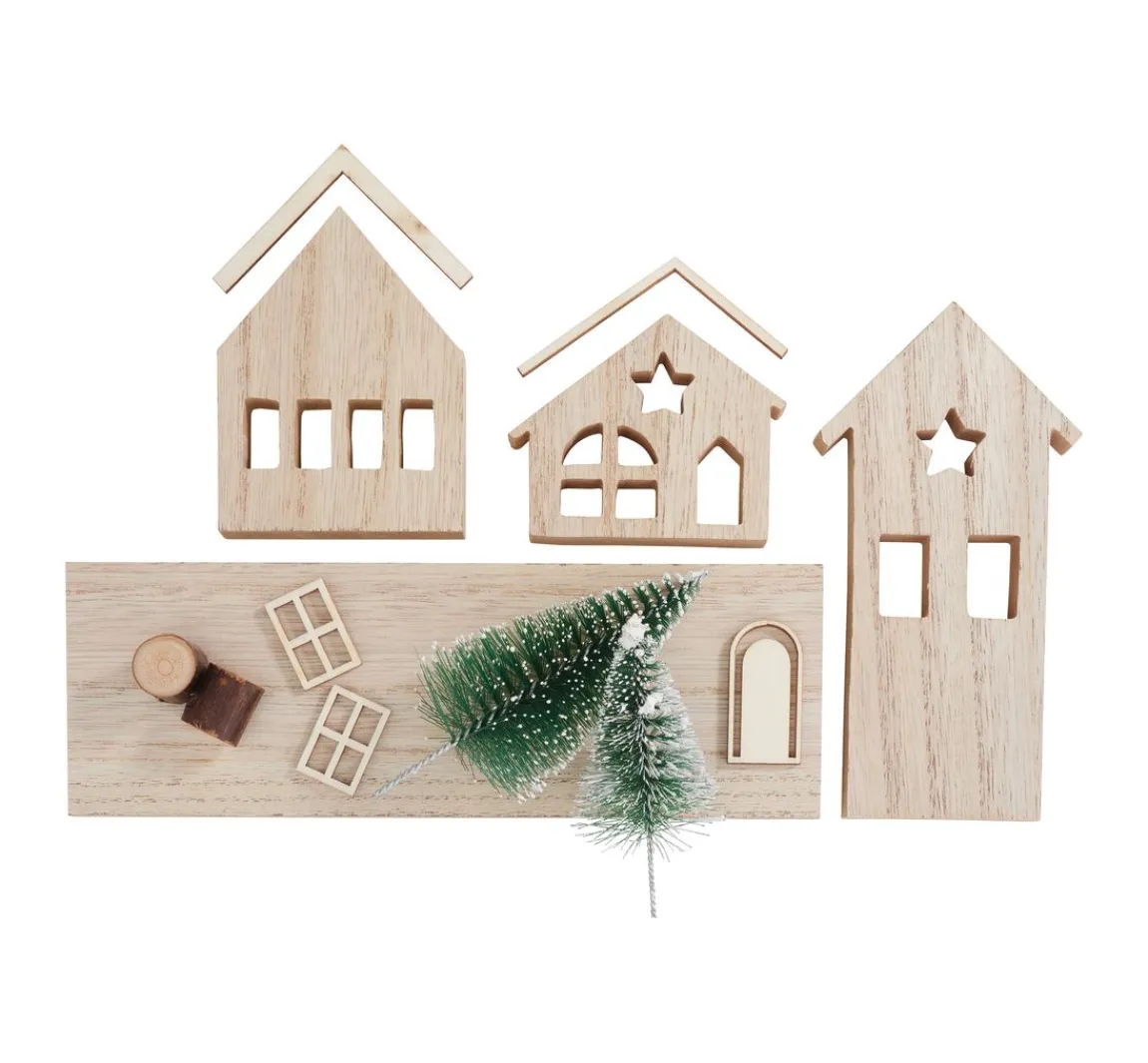 VBS Holzbausatz "Weihnachtshäuser mit Tannen"
