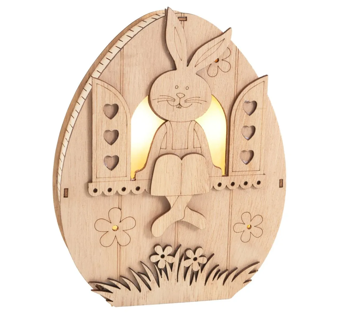 Online VBS Holz-Ei mit LED "Hase im Fenster"