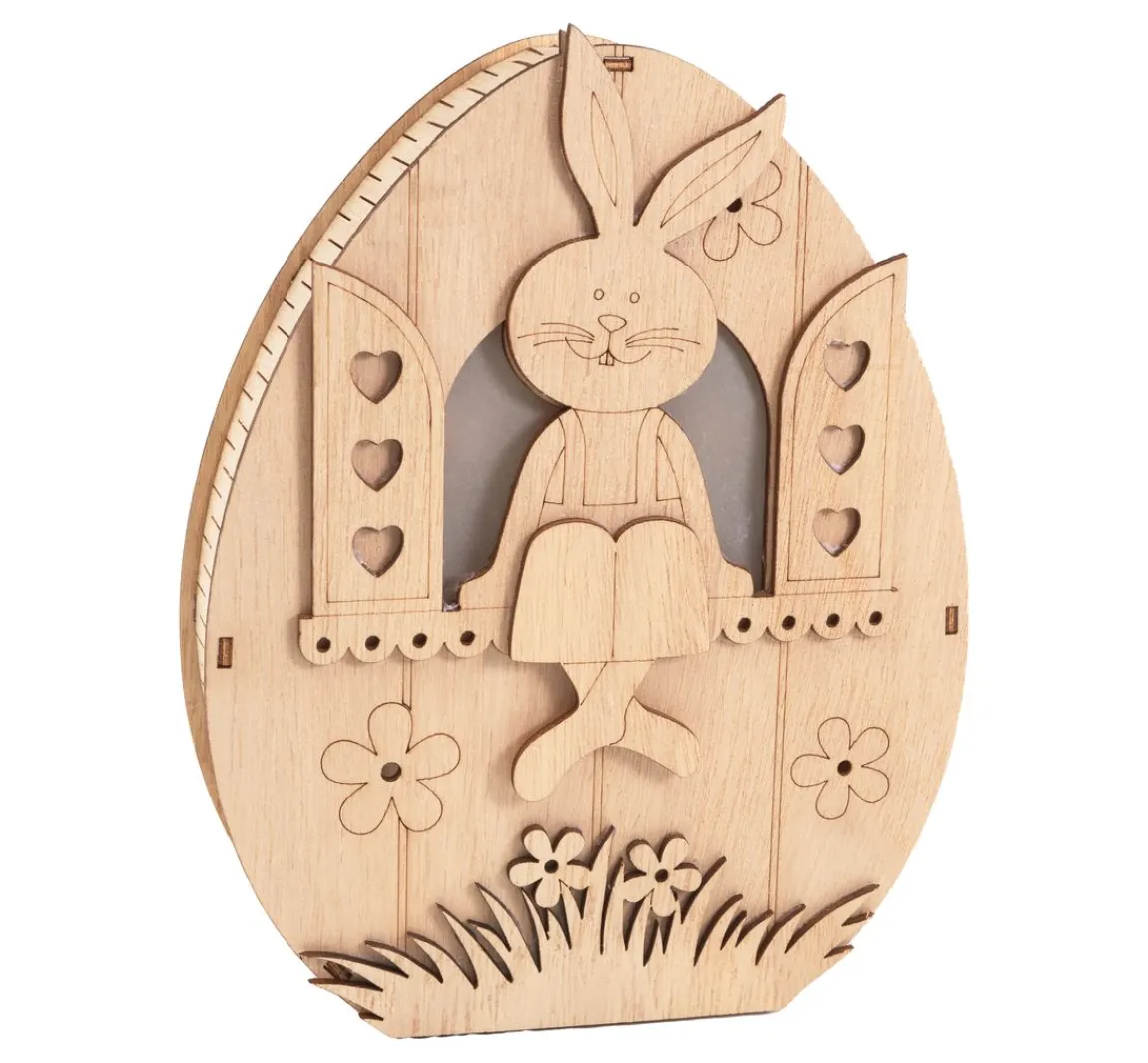 Online VBS Holz-Ei mit LED "Hase im Fenster"