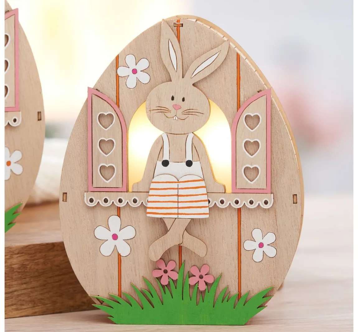 Online VBS Holz-Ei mit LED "Hase im Fenster"