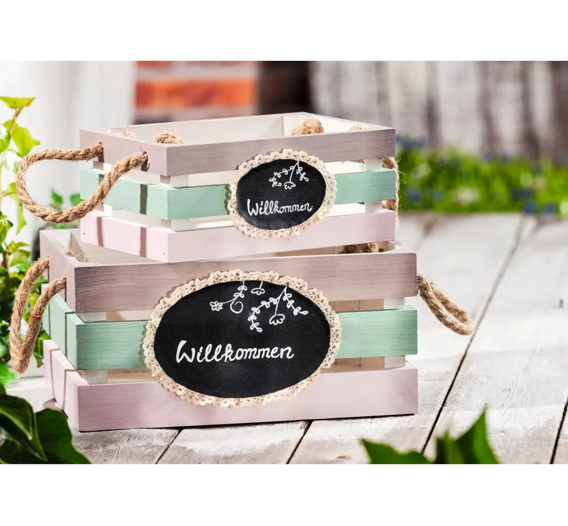 Discount VBS Holzkisten mit Latten, 2er-Set