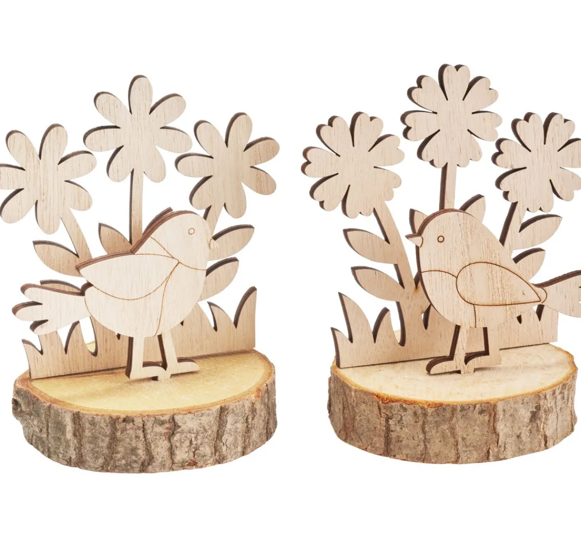 Sale VBS Holzsteckmotiv auf Rindenscheiben "Vögel und Blumen"
