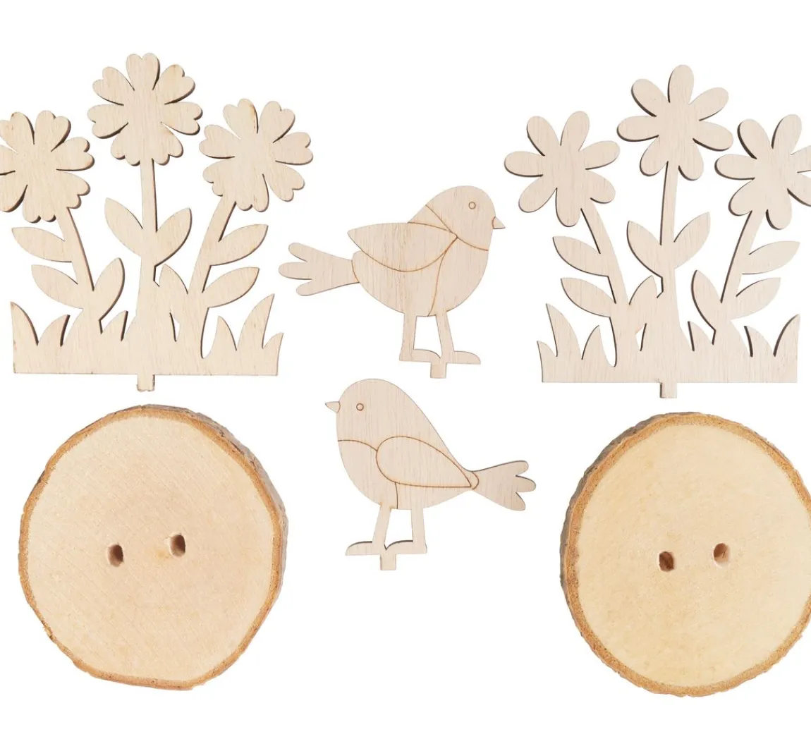 Sale VBS Holzsteckmotiv auf Rindenscheiben "Vögel und Blumen"