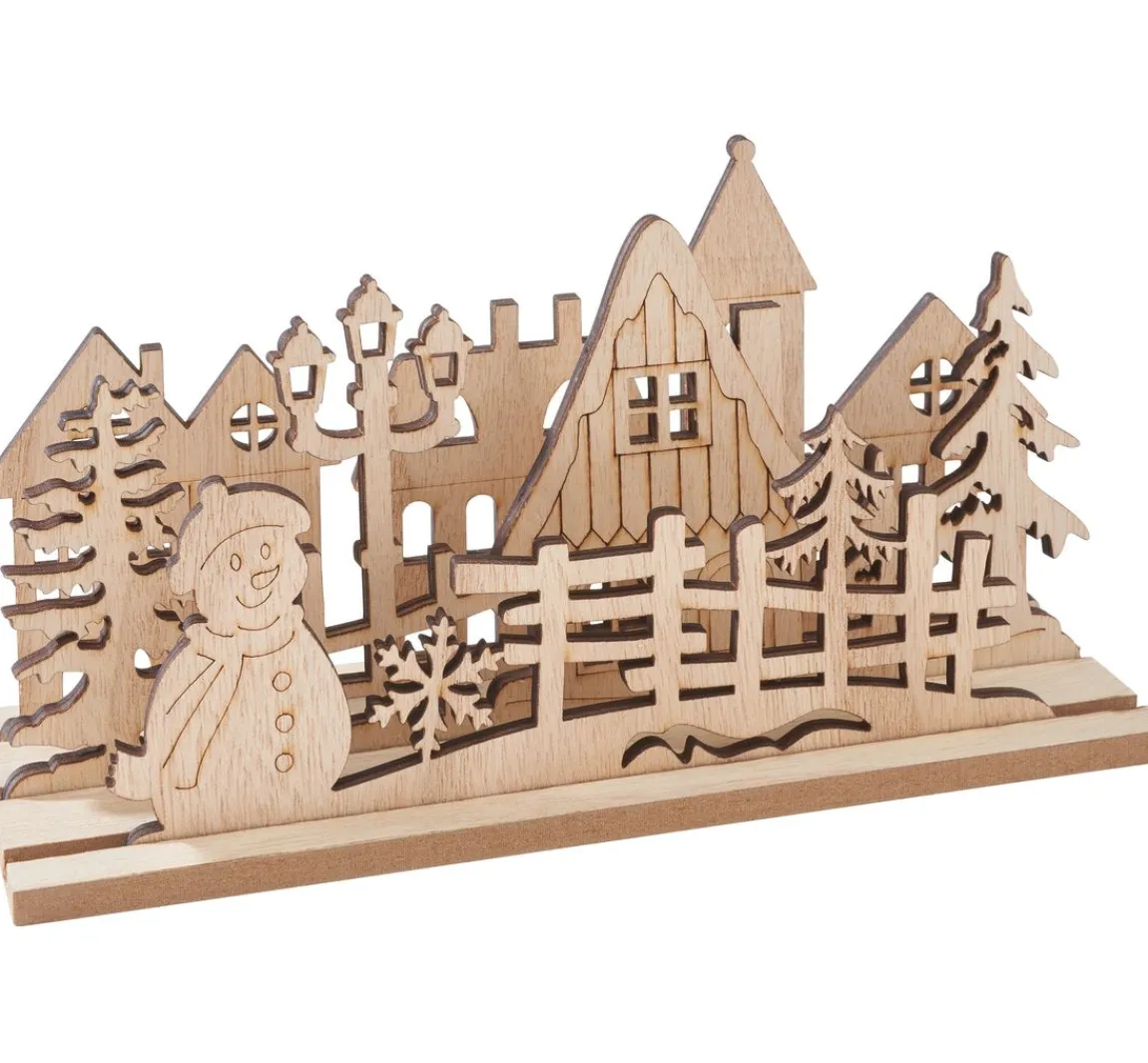 Outlet VBS Holz-Steckmotiv "Dorf mit Schneemann"
