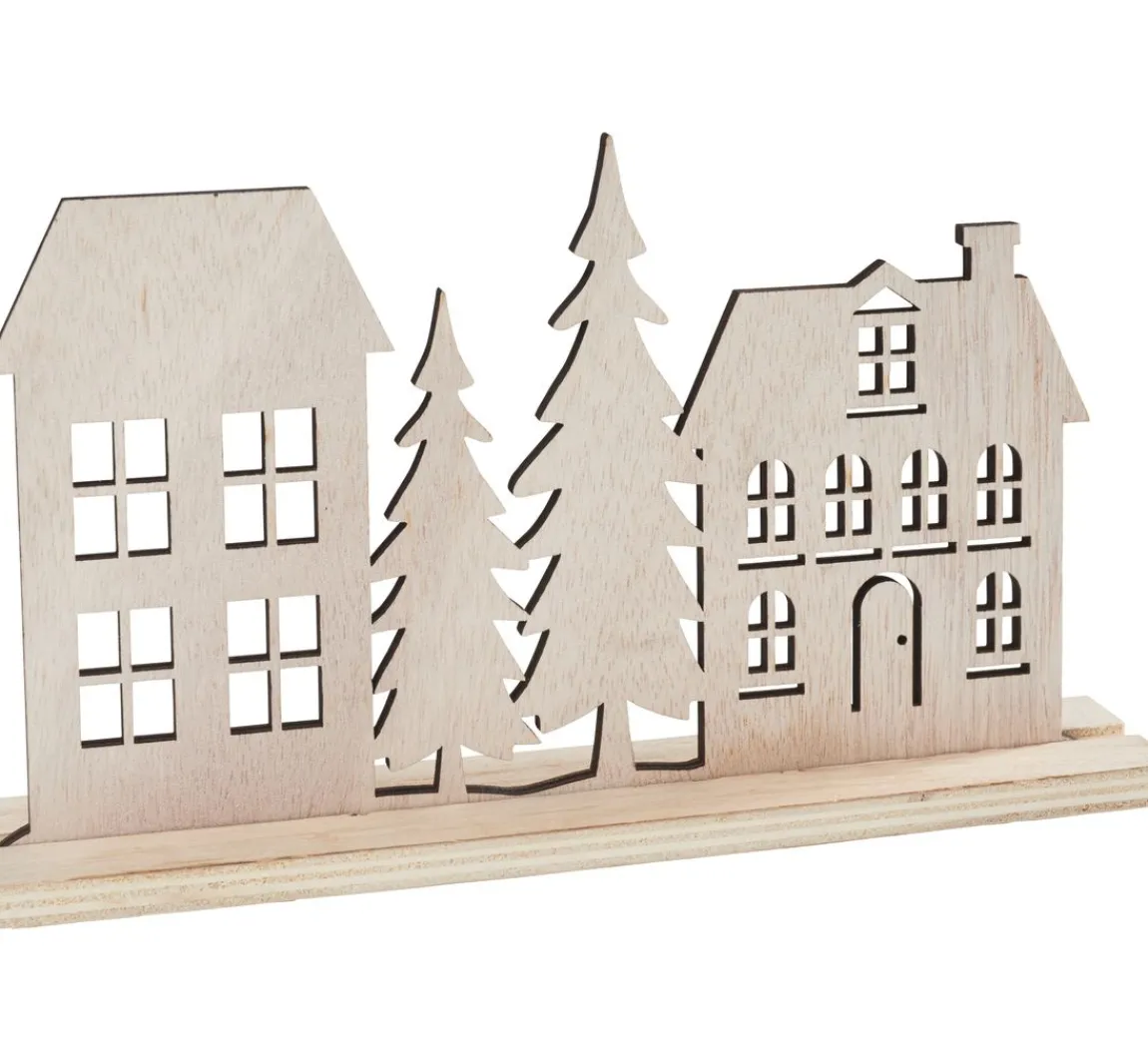 Outlet VBS Holz-Steckmotiv "Häuser und Tannen"