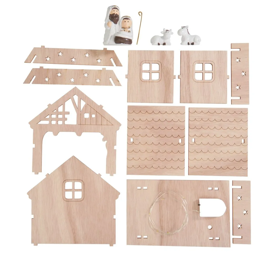 New VBS Holz-Steckmotiv "Krippe mit Figuren"