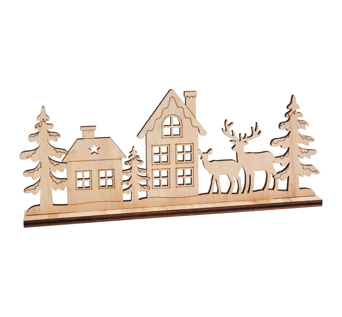 Best VBS Holz-Steckmotiv "Landschaft mit Rehen und Häusern"