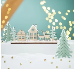 Best VBS Holz-Steckmotiv "Landschaft mit Rehen und Häusern"
