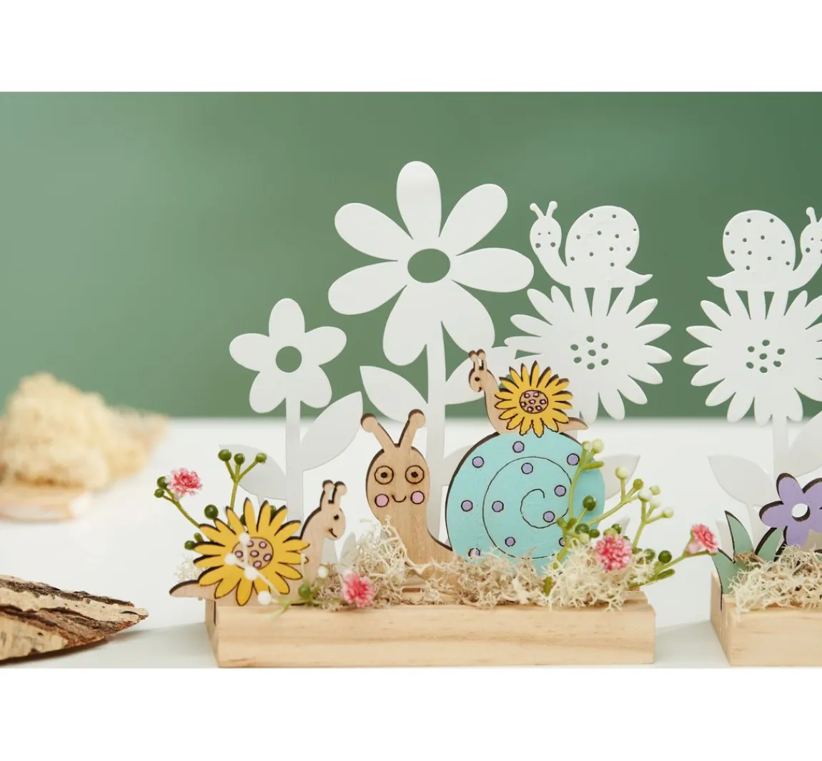 Hot VBS Holzsteckmotiv mit Metallblumen "Schnecken"