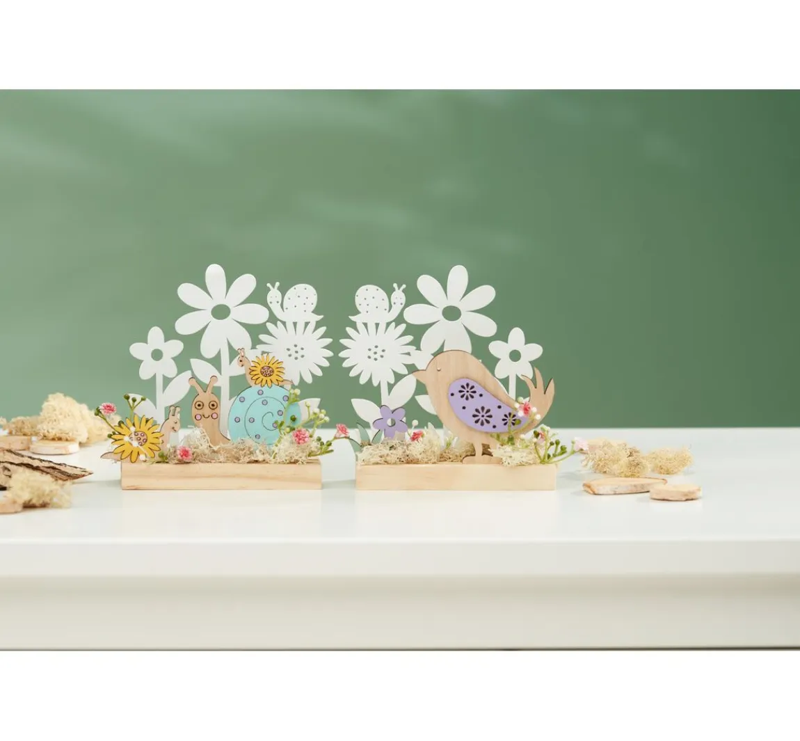 Hot VBS Holzsteckmotiv mit Metallblumen "Schnecken"