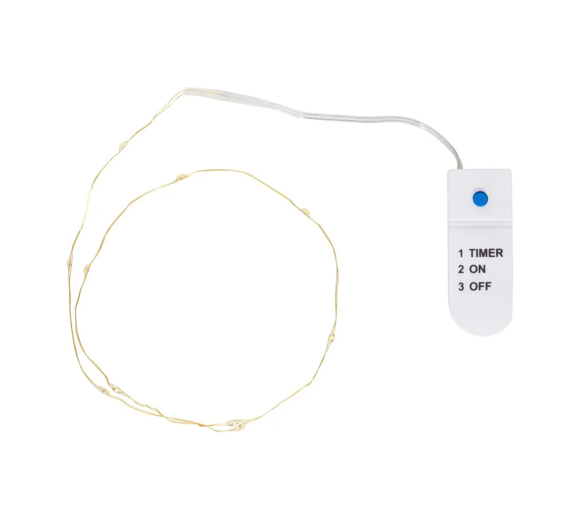 Clearance VBS Micro-LED-Lichterkette, goldfarbener Draht, mit Timer 6/18 Std., 10 LEDs