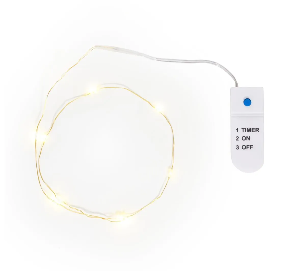 Clearance VBS Micro-LED-Lichterkette, goldfarbener Draht, mit Timer 6/18 Std., 10 LEDs
